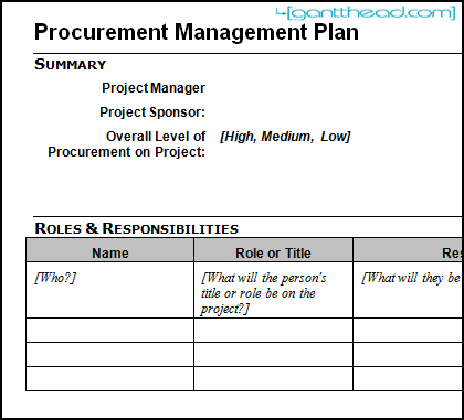 Sample form of project procurement management plan